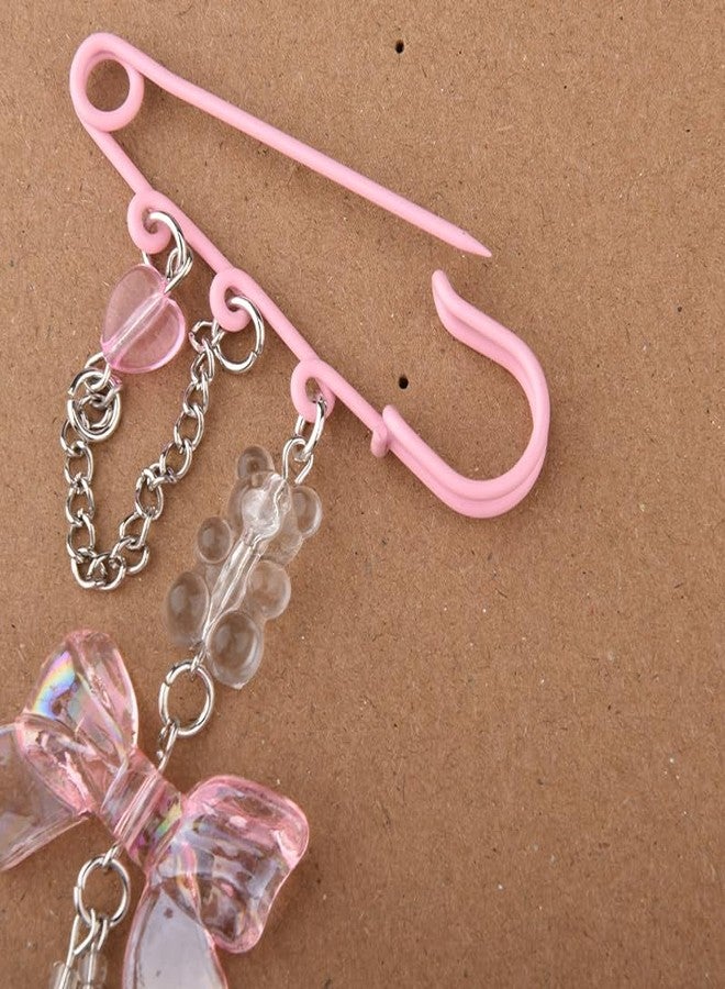 Borhmty Pink Bow Heart Brooch Pin for Women - Safety Pin Brooch Charms for Clothes - Image 3